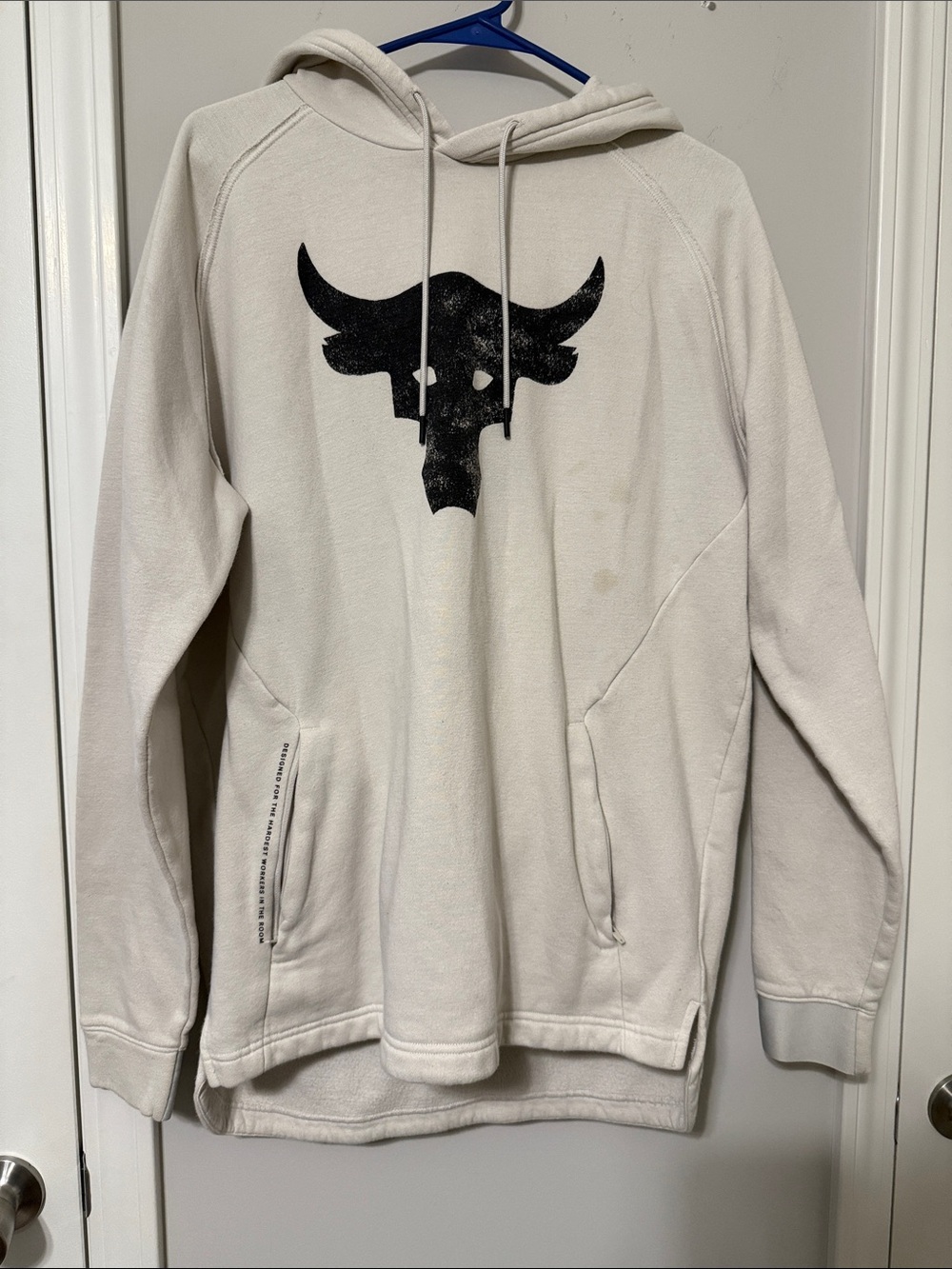 Under Armour The Rock Collection Cream Hoodie with Black Bull Graphic